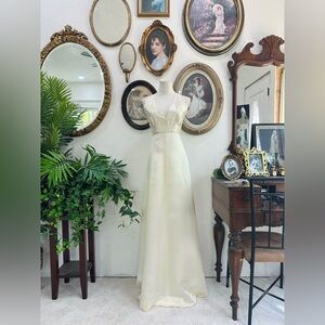 Vintage Ivory Satin Halter Maxi Dress - Minimalist Bridal Slip Gown